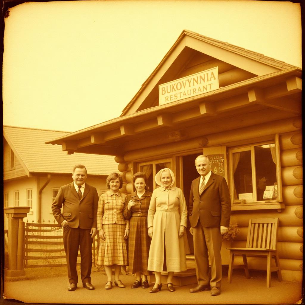 Родина біля ресторану, кінець 1960-х
